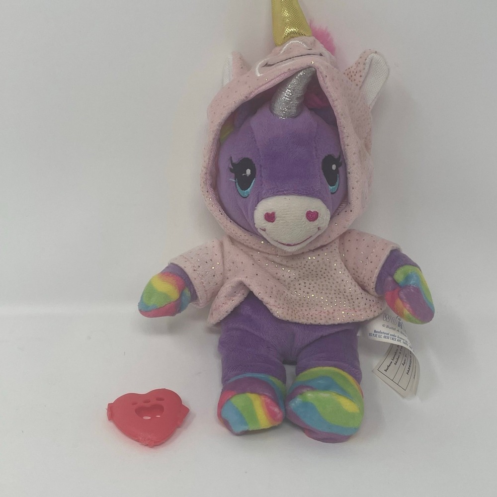 Build-A-Bear Buddies Purple Unicorn Plush 9"‎ Small Fry w/ Pink Hoodie & Heart